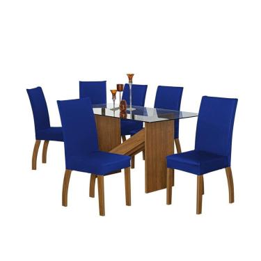 Imagem de Kit Capa De Cadeira Jantar Liso Elástico 04 Peças Azul Royal