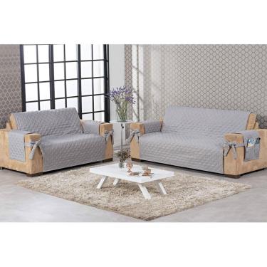 Imagem de Manta Protetora De Sofá 2 E 3 Lugares King Com Laço Cinza