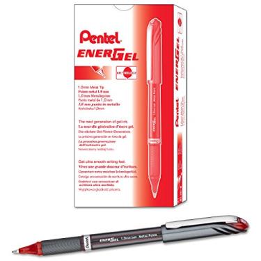 Imagem de Pentel Caneta de tinta gel EnerGel NV (1,0 mm), ponta de metal, tinta vermelha, caixa com 12 (BL30-B)