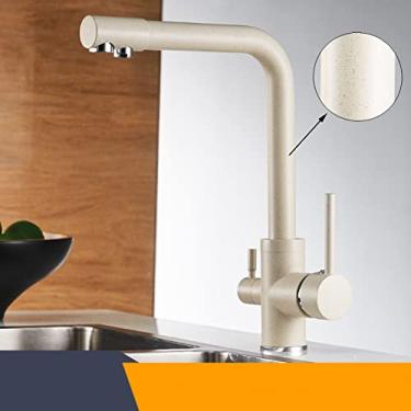 Imagem de Torneiras de cozinha de filtro torneira misturadora montada no convés 360 rotação com purificação de água características torneira misturadora guindaste para cozinha, cor bege com ponto, china