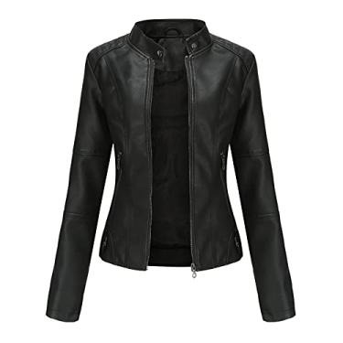 Imagem de Jaqueta feminina de couro PU cropped Bolero Jacket Suit Stand-up Collar Thin Blazer Jac...