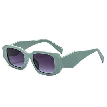 Imagem de Moda Retângulo Pequeno Óculos de Sol Feminino Retro Designer Pernas Largas Óculos Óculos UV400 Masculino Quadrado Roxo Óculos de Sol, Gradiente cinza verde, Como a imagem