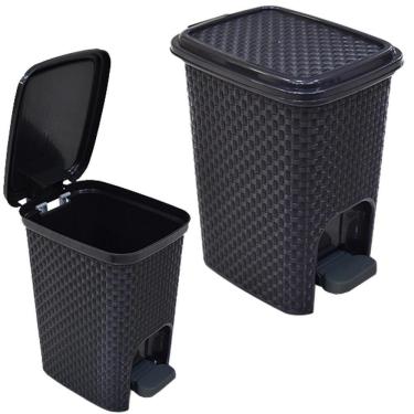 Imagem de Lixeira Pedal Retrátil Plástico Retangular Rattan Preto 7L
