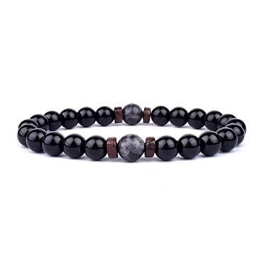 Imagem de Pulseira de pedra vulcânica para homens pulseira de contas de madeira vulcânica de 8 mm corrente de pulso Buda tibetano mulheres homens joias presente novas pulseiras (B)