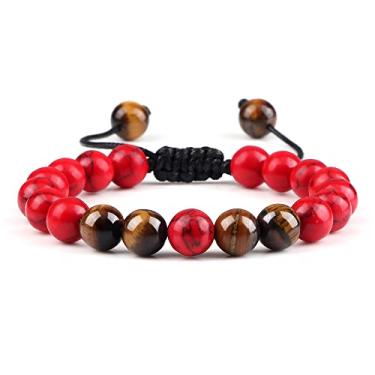 Imagem de Pulseiras ajustáveis para casais 8 mm contas preto branco trança macramê amantes pulseira para mulheres homens joias à distância - preto pinheiro vermelho, Cristal