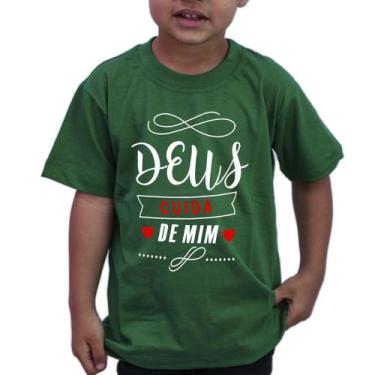 Imagem de Camiseta Infantil Evangélica Deus Cuida De Mim - Algodão - Atelier Do