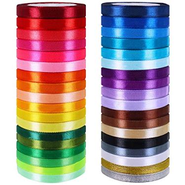 Imagem de 36 cores 900 jardas fitas de cetim metálico glitter rolos para artesanato, embelezar fitas decorativas 2/12.7 cm de largura para buquê floral embrulho laços de casamento decoração de chá de casamento