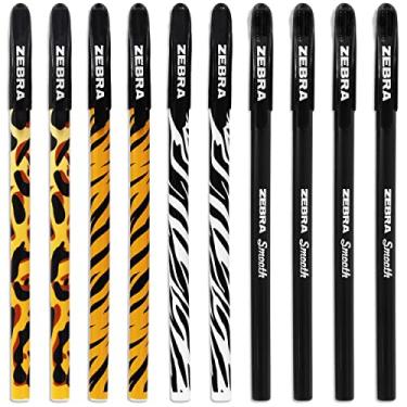 Imagem de Caneta esferográfica Zebra Doodler'z Stick – 1,0 mm – Impressão animal novidade e barris pretos – Pacote com 10