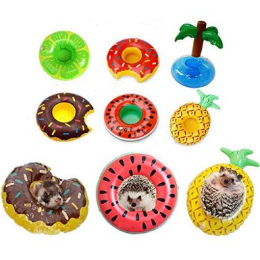 Imagem de Anel de natação inflável, 6 peças, pequeno animal, brinquedo flutuante com bomba de ar, anel de gola de banho para ferreiro, lagarto, ouriço, hamster, esquilo, tartaruga, água, praia, piscina, gaiola, acessórios, fotos, brinquedo, suprimentos para animais de estimação