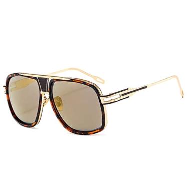 Imagem de Óculos de sol quadrados superdimensionados vintage masculino designer de luxo metal sombras de condução Steampunk óculos masculinos da moda óculos uv400, ouro leopardo, tamanho único