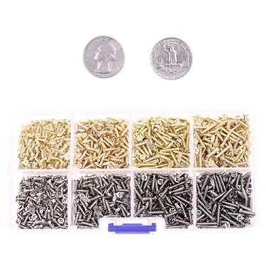 Imagem de Mini Skater M2 Micro-parafusos de madeira com cabeça plana e parafusos de madeira para fixação e sortimento, acessórios de caixa de madeira para móveis (1600 peças, dourado e prateado)