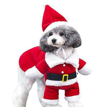 Imagem de Yajun Fantasias de cachorro de estimação de Natal com chapéu casaco engraçado de Papai Noel vestuário para cães roupas quentes de inverno PP-2GG, M