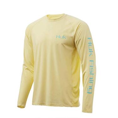 Imagem de HUK – Camiseta masculina de manga comprida com proteção solar FPS 30, French Vanilla, Small