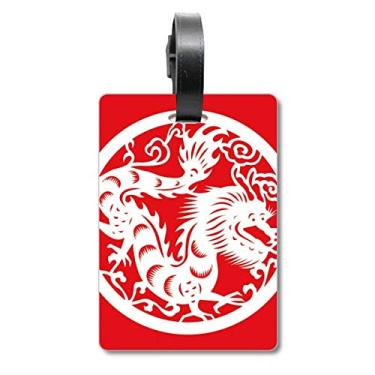 Imagem de Corte de papel dragão animal China zodíaco arte mala etiqueta bagagem cartão pendurado etiqueta, Multicolorido.