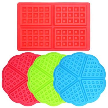 Imagem de 4 peças de molde de waffle, Silicone Sonku em forma de coração em forma de quadrado moldes de assar waffle formas de bolos de chocolate para bolo de pão e panela
