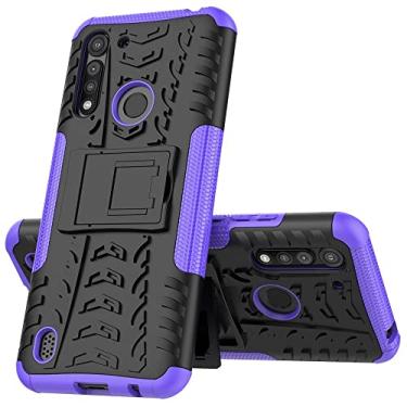 Imagem de Capa protetora de capa de telefone compatível com Moto G8 Power Lite, TPU + PC Bumper Hybrid Militar Grade Rugged Case, Capa de telefone à prova de choque com mangas de bolsas de suporte (Cor: Roxo)