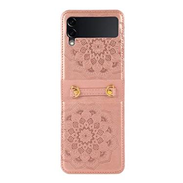 Imagem de Capa de telefone retrô Mandala Crossbody para Samsung Galaxy Z Flip 4 3 5G à prova de choque PU couro capa traseira com cordão, rosa, para Galaxy Z Flip4 5G