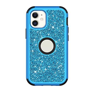 Imagem de DENSUL Capa com glitter para iPhone 14/14 Pro/14 Plus/14 Pro Max, capa brilhante cintilante, híbrida de 3 camadas, capa protetora antideslizante suporta carregamento sem fio, azul, 14 pro 6,1 polegadas