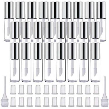 Imagem de LTKJ Pacote com 25 recipientes de tubos de brilho labial de 1,2 mL muito vazios, mini frascos transparentes recarregáveis de protetor labial com inserções de borracha e 3 pipetas de