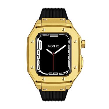 Imagem de KANUZ Pulseira de caixa de relógio de liga para Apple Watch Series 7 6 5 4 SE 45mm 42mm 44mm Luxo Metal Borracha Aço Inoxidável Relógio Mod Kit Pulseira de Relógio (Cor: 10mm Fecho