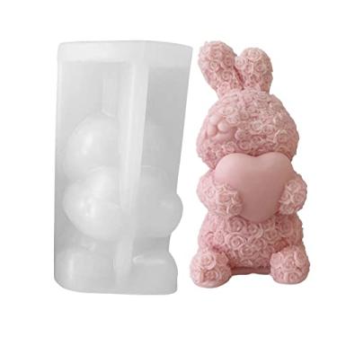 Imagem de Moldes para velas de silicone para o dia dos namorados - Molde para fabricação de vela em forma de coelho rosa 3D,Molde artesanal de resina faça você mesmo para fazer enfeites de topo de Xiaofeigun