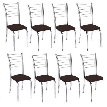 Imagem de Kit 8 Cadeiras Iara Cromada Para Cozinha-Assento Marrom-Gat Magazine