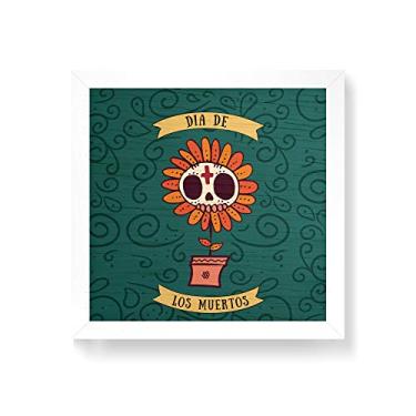 Imagem de Arte Maníacos Quadro decorativo com moldura caixa branca em Madeira - Dia de Los Muertos Flor - 30x30cm