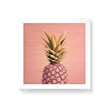 Imagem de Arte Maníacos Quadro decorativo com moldura caixa branca em Madeira - Abacaxi Rosa - 30x30cm