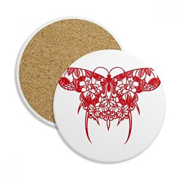 Imagem de Borboleta de pipa chinesa no porta-copos vermelho Caneca de proteção de mesa Pedra absorvente