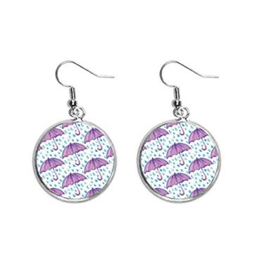 Imagem de Guarda-chuva roxo aquarela, chuva, orelha, pendente, brinco de prata, joia feminina