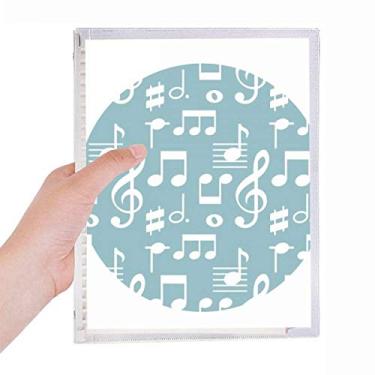 Imagem de Caderno branco com notas musicais e cadernos azuis, folhas soltas, diário recarregável, artigos de papelaria