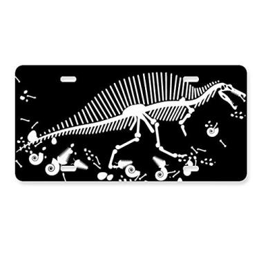 Imagem de DIYthinker Placa de licença de dinossauro com ossos grandes em aço inoxidável para decoração de automóveis
