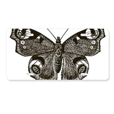 Imagem de Borboleta com asas escuras, cor escura, placa de licença de aço inoxidável para decoração de automóvel