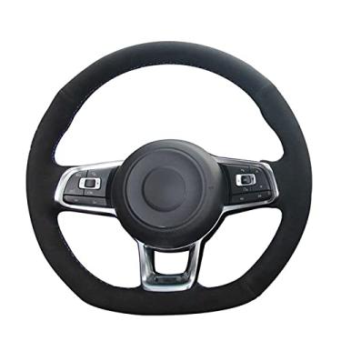 Imagem de Capa de volante de carro confortável de couro não deslizante costurada à mão preta, adequada para Volkswagen Golf 7 GTI Golf R MK7 VW Polo GTI Scirocco 2015 2016