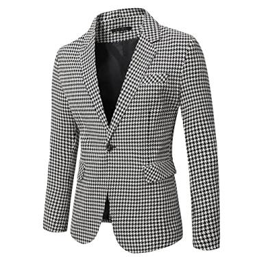 Imagem de Jaqueta Blazer Masculina, Blazer de Casamento Vestido de Um Botão Terno Jaqueta Slim Fit Lapela Counter Coat, D, 3GG (Busto: 125CM)
