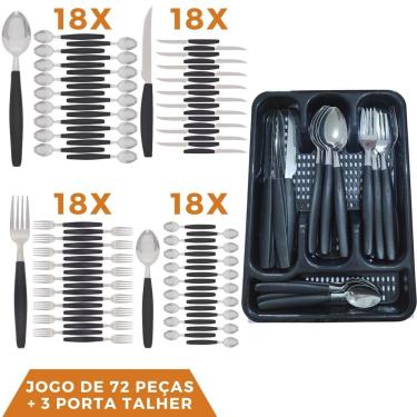 Imagem de Faqueiro 72 Pçs Aço Inox C/ 3 Porta Talheres Berlim Preto