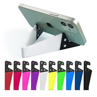 Imagem de Kemoxan Pacote com 10 suportes de telefone dobráveis pequenos para mesa, suporte portátil de bolso, suporte de viagem colorido para celular compatível com iPhone universal iPad, Android