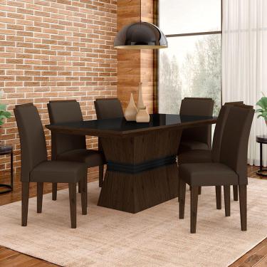 Imagem de Mesa De Jantar 6 Cadeiras Gênova Imbui/preto/marrom - Móveis Arapongas
