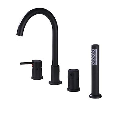 Imagem de Conjunto de torneira de banheira de montagem em deck com torneira de banheira misturador de água quente e fria torneira de banho dourada torneira de banheira, preta