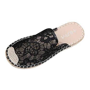 Imagem de Sandálias de dedo aberto respiráveis para mulheres sapatos casuais malha respirável pescador primavera chinelos meia plana chinelo feminino (preto, 7,5)