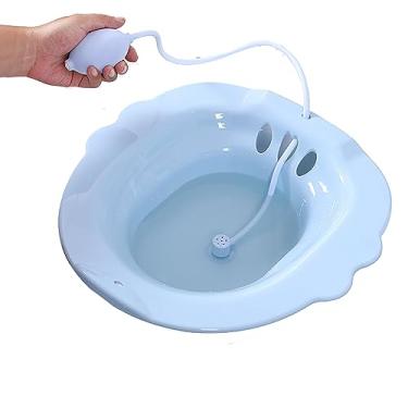 Imagem de Banheira Sitz para assento de vaso sanitário hemorróidas bacia de cuidados pós-parto, bacia de imersão assento de vapor ajuste universal perineal imersão e vapor em V, azul A1,39x39cm