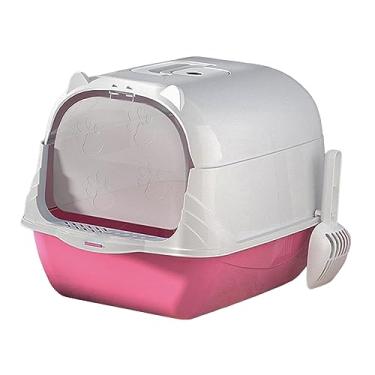 Imagem de Generic Caixa de areia para gatos fechada e coberta, com capuz, durável, porta móvel em dois sentidos, caixa de areia profunda para animais de estimação, ROSA