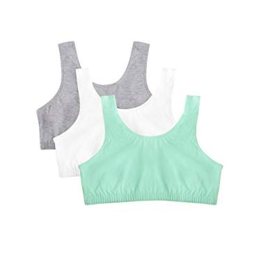 Imagem de Fruit of the Loom Sutiã esportivo elástico embutido de algodão para meninas, Chip de menta/branco/cinza mesclado, 30