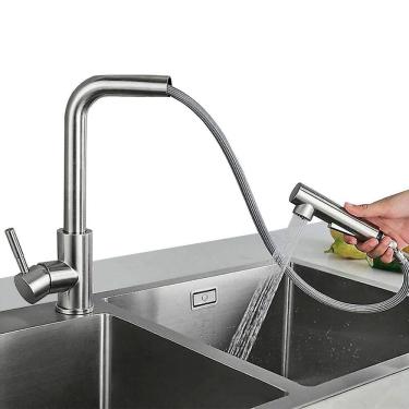 Imagem de Torneira de Cozinha Gourmet Pia Bancada Luxo Função Misturador Monocomando Temperatura Água Quente e Fria Modos Jato Spray Ducha