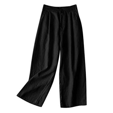 Imagem de Calças de maternidade bolso calças elásticas respiráveis calças soltas de algodão cintura calças femininas calças pretas calças femininas, Preto, Small