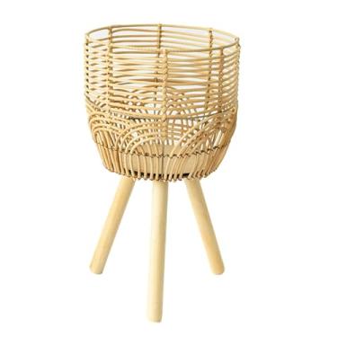 Imagem de ＫＬＫＣＭＳ Cesta tecida para plantas com pernas, vaso de flores, pernas de madeira, cesta decorativa, plantador para bar, café, decorações de apartamento, M