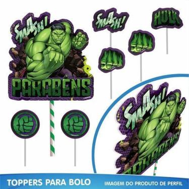 Imagem de Kit Só Um Bolinho Festa Facil Hulk Decoração Painel Mesa