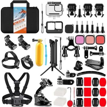 Imagem de HONGDAK Kit de acessórios de câmera de ação para GoPro Hero 13 12 11 10 9 preto, caixa à prova d'água + capa de silicone + braço ajustável + alça de pulso para peito da cabeça + suporte de bicicleta +