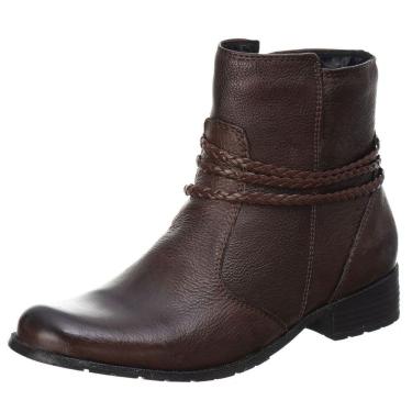 Imagem de Bota Feminina Couro Cano Curto Lisa Detalhe Trançinhas Laterais Solado Borracha Macia