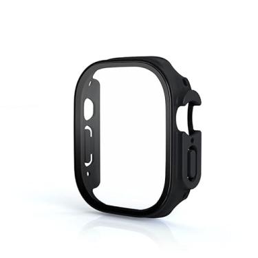 Imagem de HAODEE Vidro+Capa para Apple Watch Case Ultra 49mm PC Bumper Capa Temperada Protetor de Tela Shell Iwatch Accessorie Series Ultra Cover (Cor: Preto, Tamanho: Ultra 49 mm)